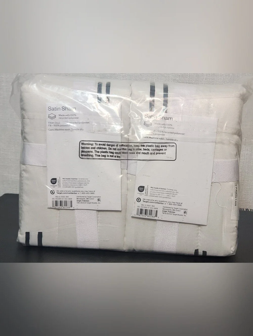 New 2 Pack Standard Satin Quilt Sham White Black Room Essentials NEW In Package